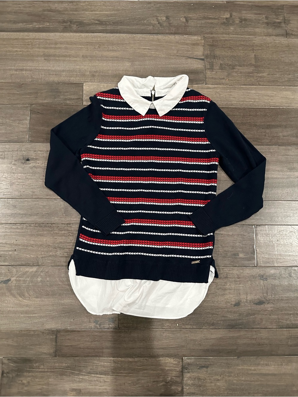 Tommy Hilfiger Navy, Red & White Layered-Look Striped Crewneck